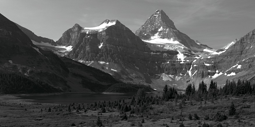 mount assiniboine behind lake magog