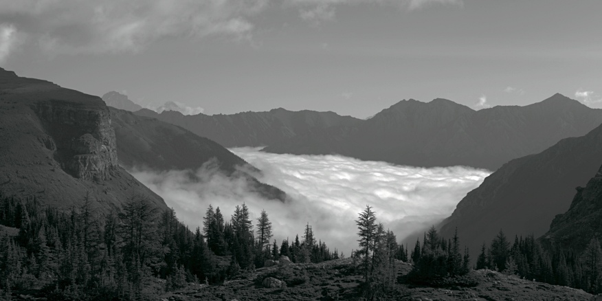 cloud filled valley, banff
